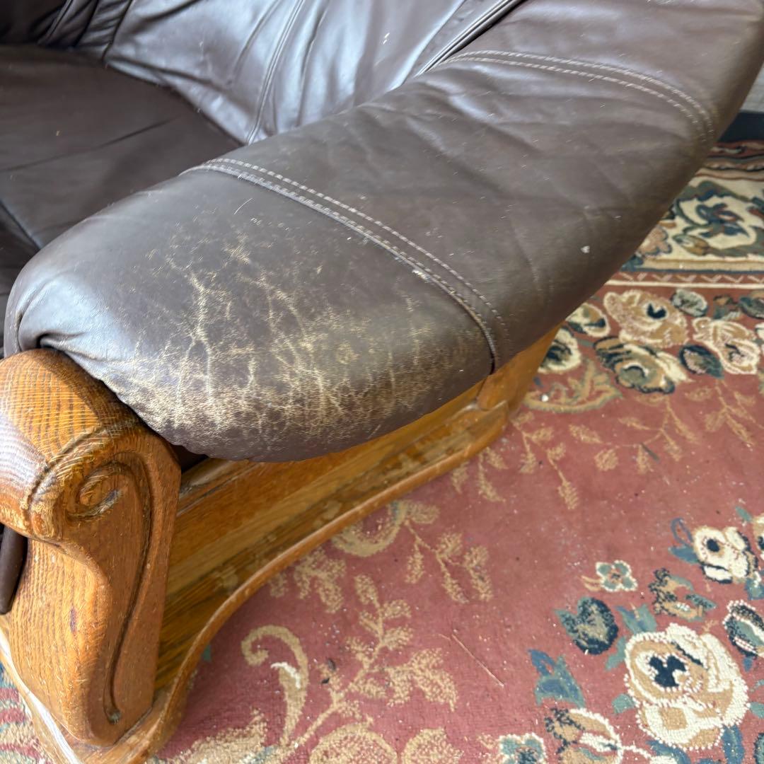 北欧レトロ オランダアンティーク オーク材 無垢材 レザーソファー アームチェア