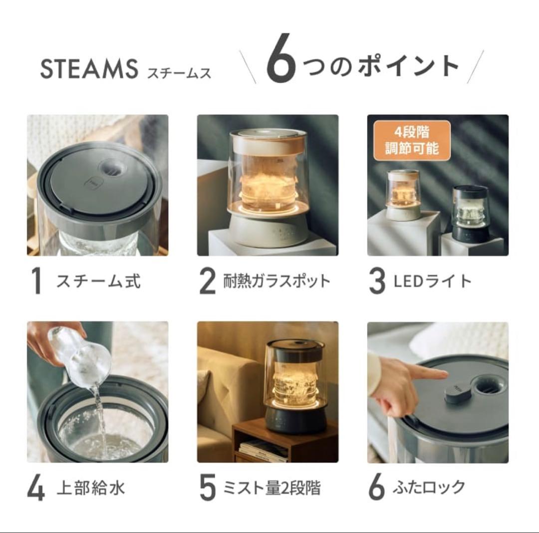 QUADS ガラススチーム加湿器　グレー