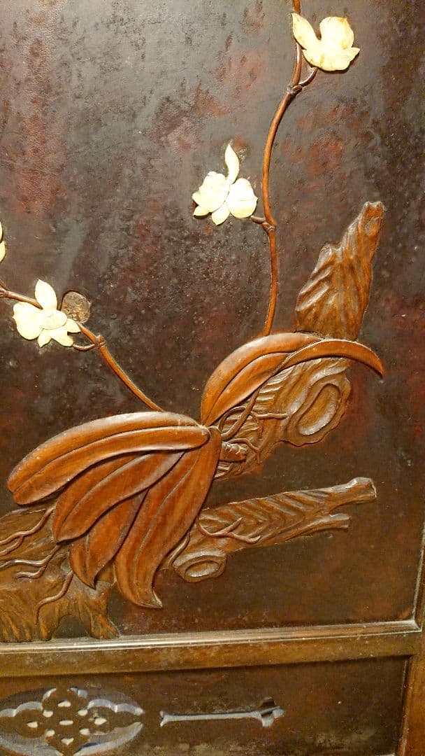 衝立 紫壇木製 透空彫 アンティーク