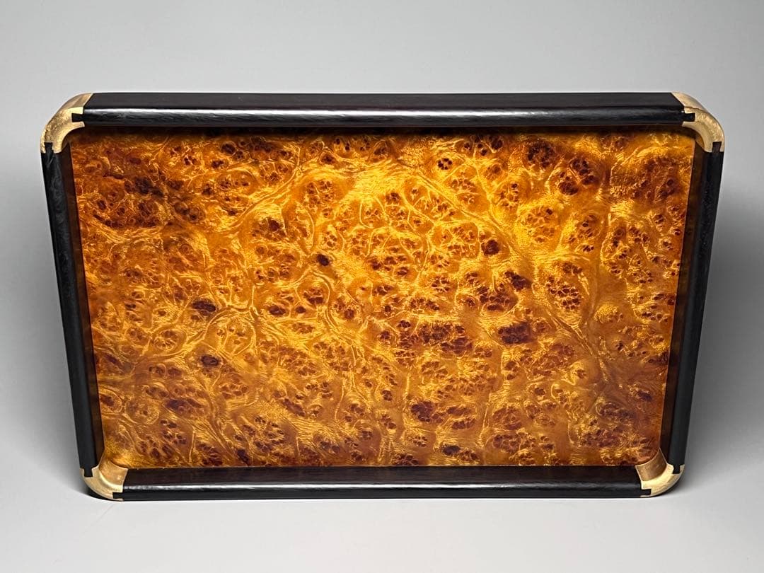 美品　お盆　木製　玉杢　唐木　瘤　茶道具　煎茶盆　黑檀　長方形　角盆　置物