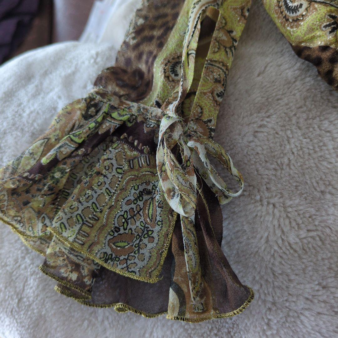 クラスロベルトカヴァリ　シルクシースルー長袖シャツ フリル付き ブラウン系