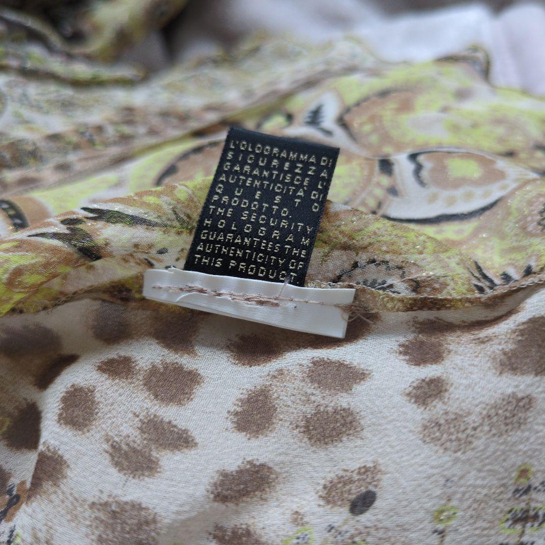 クラスロベルトカヴァリ　シルクシースルー長袖シャツ フリル付き ブラウン系