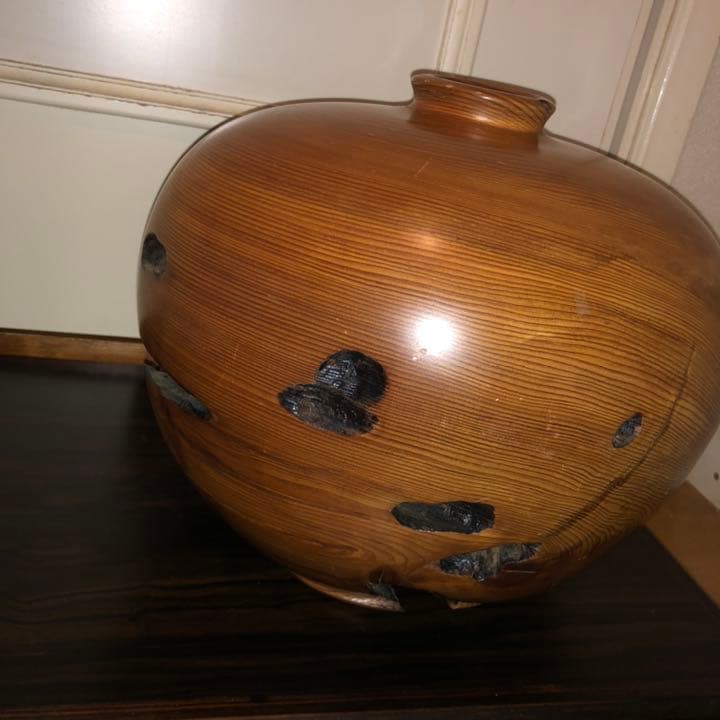 世界遺産屋久杉 芝実作　天然木オブジェくりぬき壺　屋久島　和　美木目　土埋木