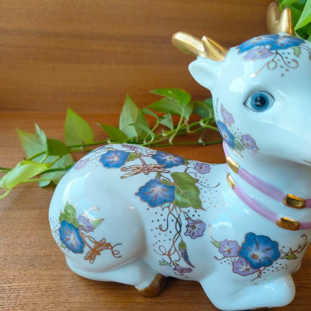 美品★フランクリンミント バンビ 鹿 花模様 陶器 置物 金彩 フィギュリン