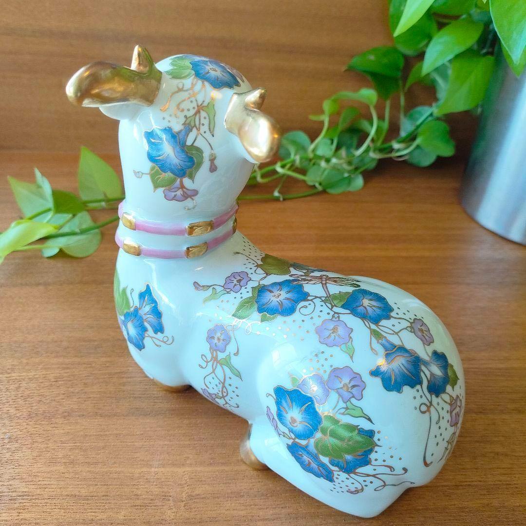 美品★フランクリンミント バンビ 鹿 花模様 陶器 置物 金彩 フィギュリン