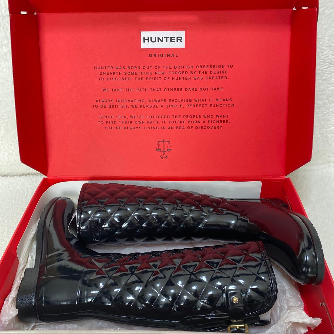 新品未使用　ハンター　エナメルキルティングレインブーツ　ゴールド金具　23cm