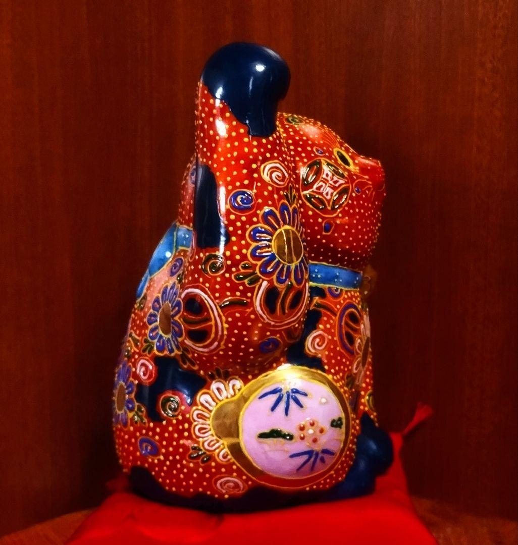 【マメルリハ様】九谷焼 招き猫 三毛盛り 10号＆赤盛７号座布団付き