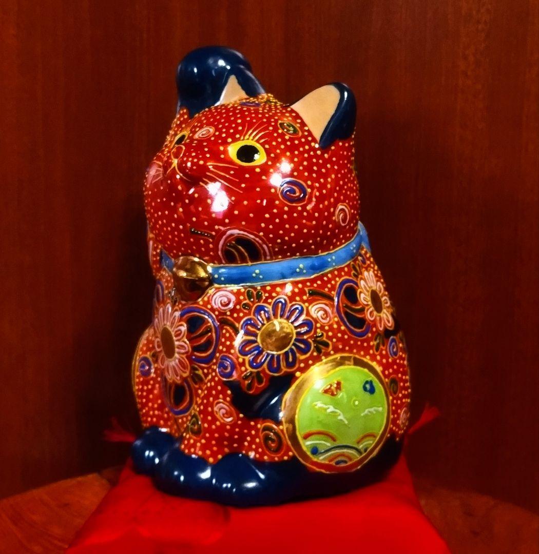 【マメルリハ様】九谷焼 招き猫 三毛盛り 10号＆赤盛７号座布団付き
