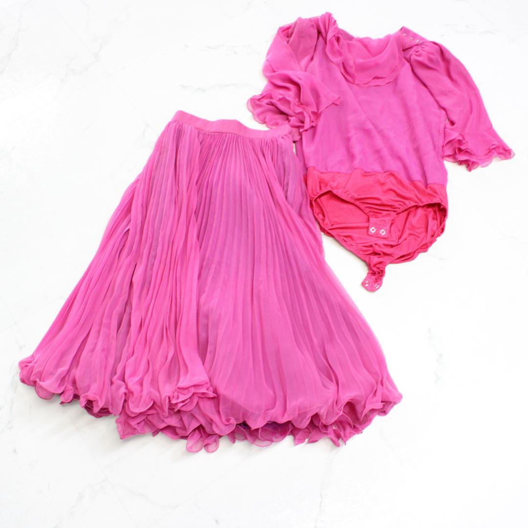 【美品 日本製社交ダンス衣装】上下セット スカート トップス sekine 紫