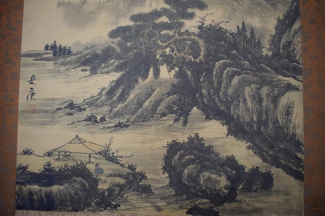 長康/山水人物図/掛軸☆宝船☆Y-814　JM