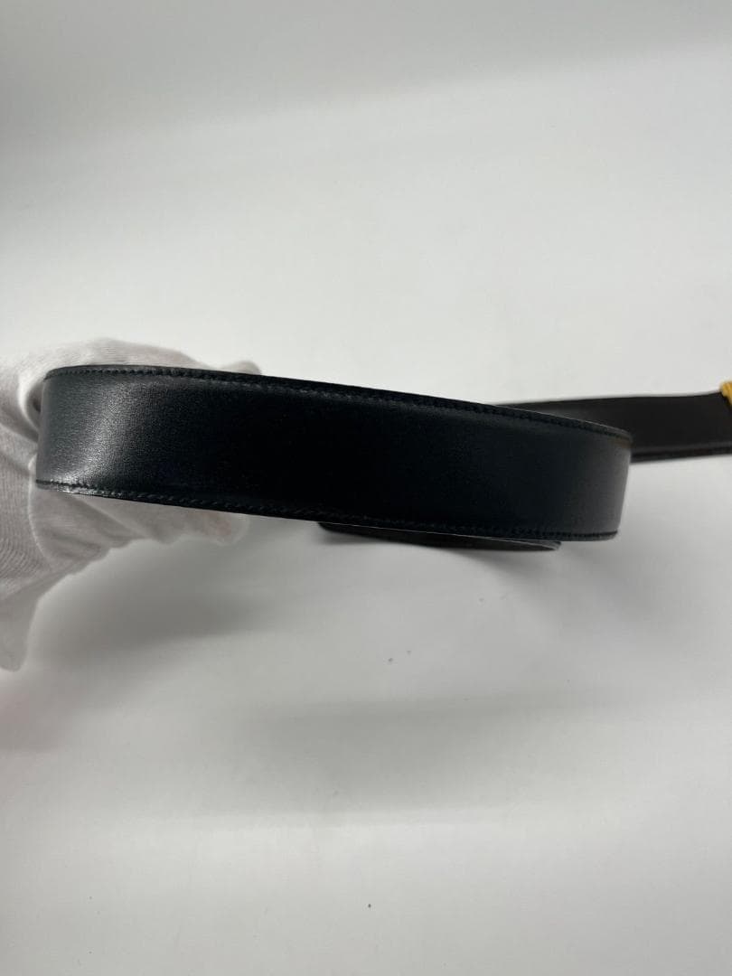 美品✨セリーヌ 馬車金具 ゴールド レザー ベルト 黒 ブラック