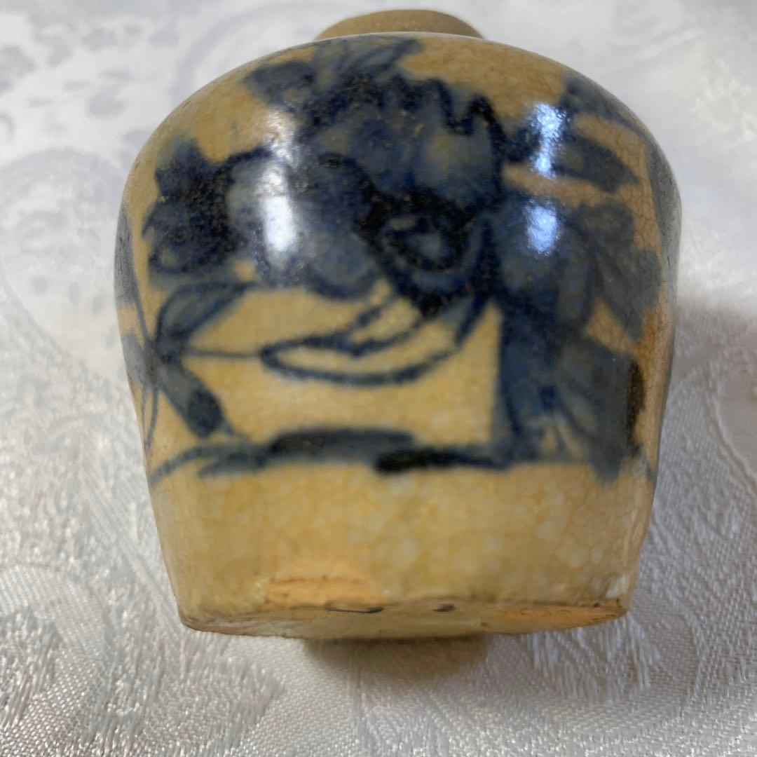 茶道具アンティーク安南染付　茶入　明骨董品