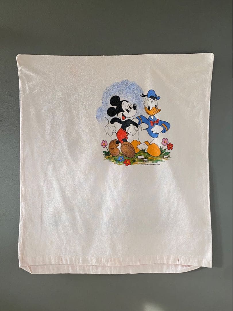 ビンテージ 70s ヨーロッパ ディズニー ミッキーマウス クッション カバー白