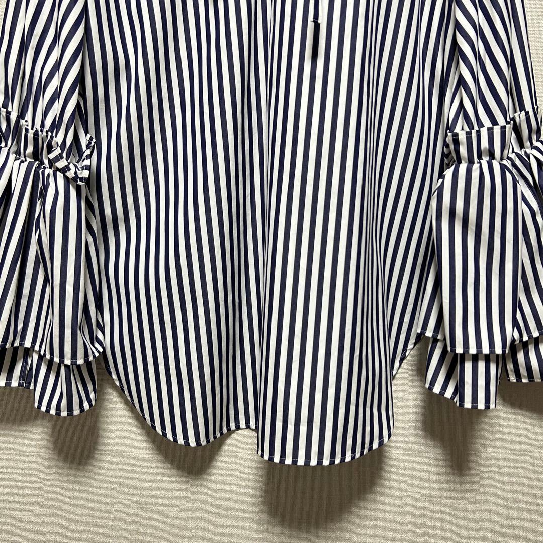 極美品✨Mfil エムフィル ブラウス シャツ ティアードスリーブ ストライプ