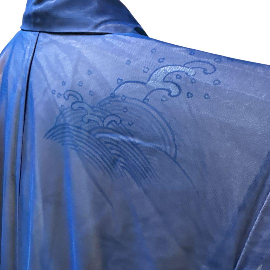 A69愛華 夏着物 二重紗　紺　波模様　刺繍　美品