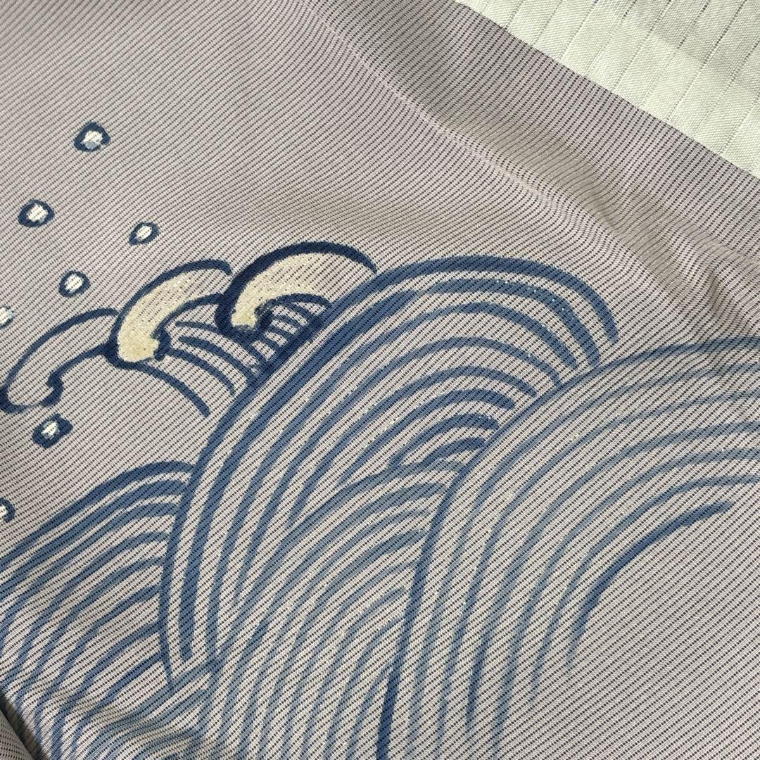 A69愛華 夏着物 二重紗　紺　波模様　刺繍　美品