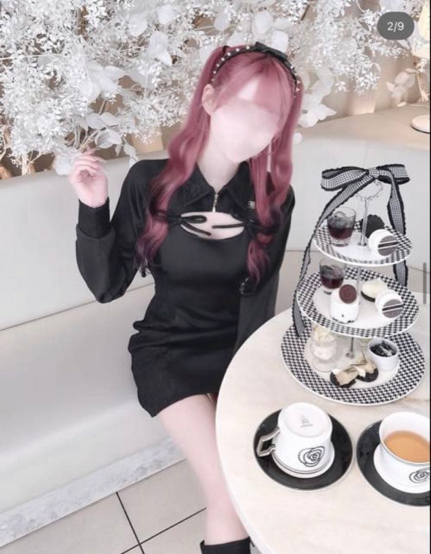 HONEYMEW ハニーミュウ レーススウェットタイトワンピース ブラック