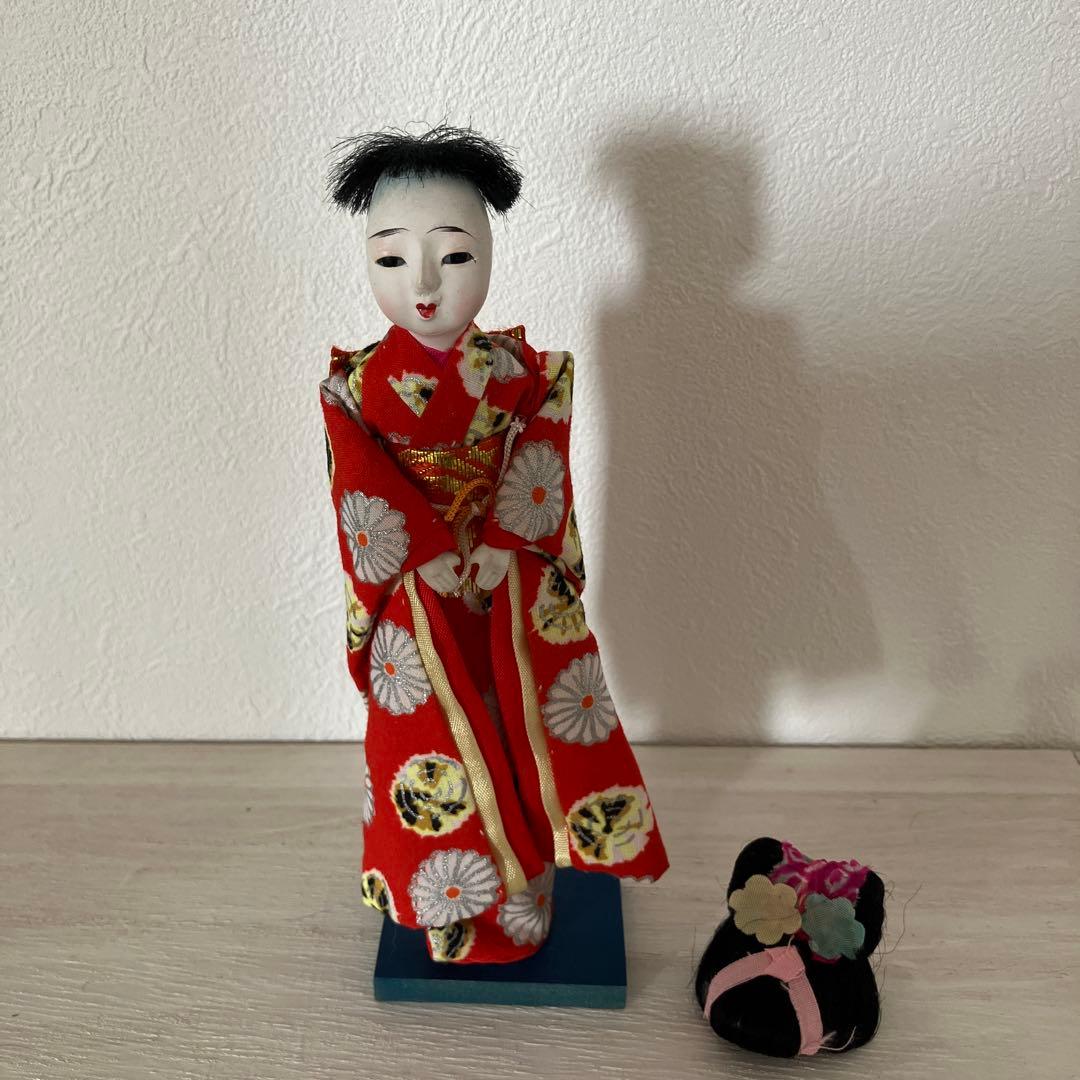 豆市松　市松人形　かつら　着せ替え　日本人形　ミニチュア　木箱　HANAKO