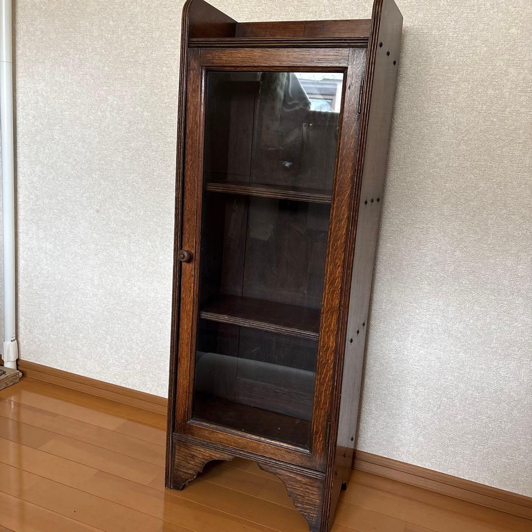 イギリスアンティーク　飾り棚　本棚　ガラス扉　オーク材