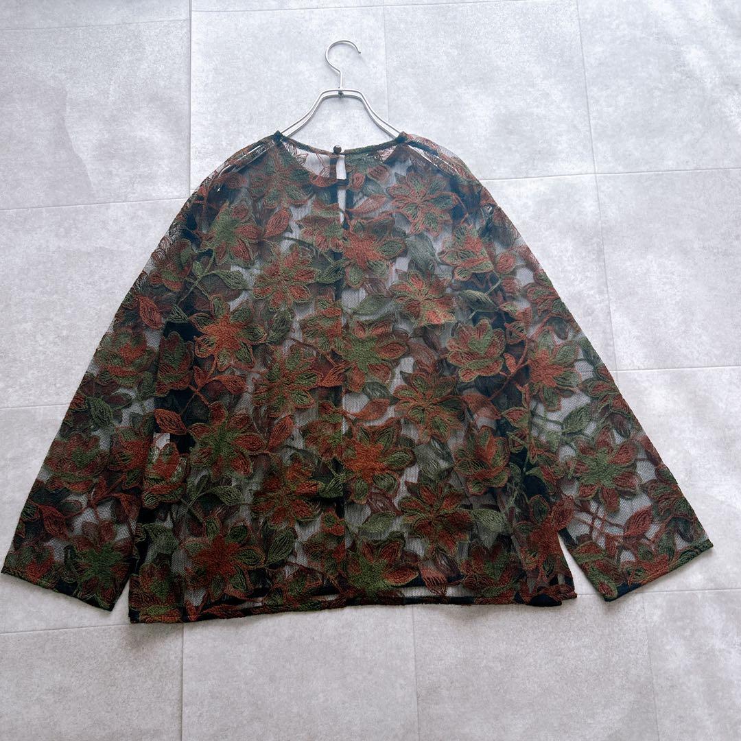 未使用級✨ FUMIE=TANAKA 刺繍 ブラウス レース チュール 花柄