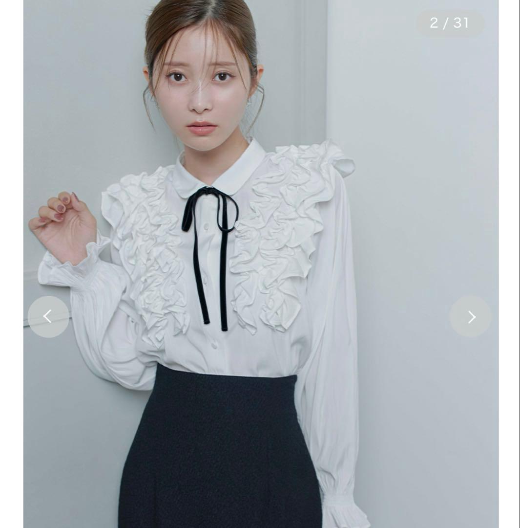 【最終値下げ】 CELFORDフリルヨークシャツカラーブラウス ホワイト