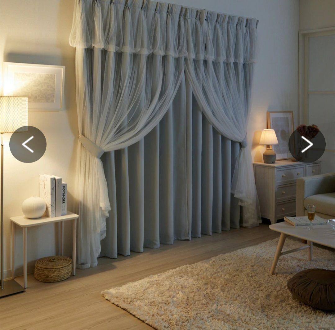 姫系♡ドレープ　チュールレースカーテン♡ライトグレー2枚組