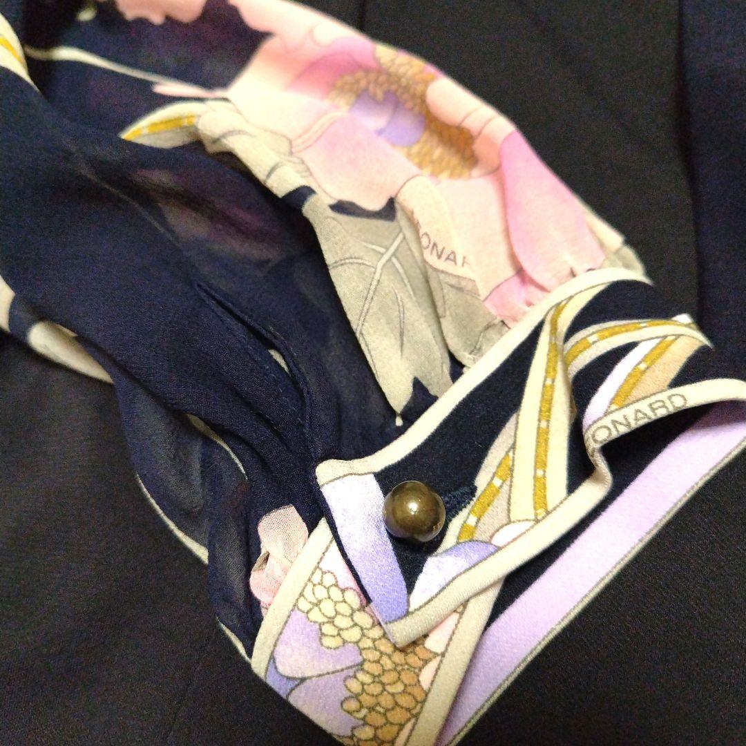 美品　LEOPARD レオナール袖シースルーブラウス　紺　L