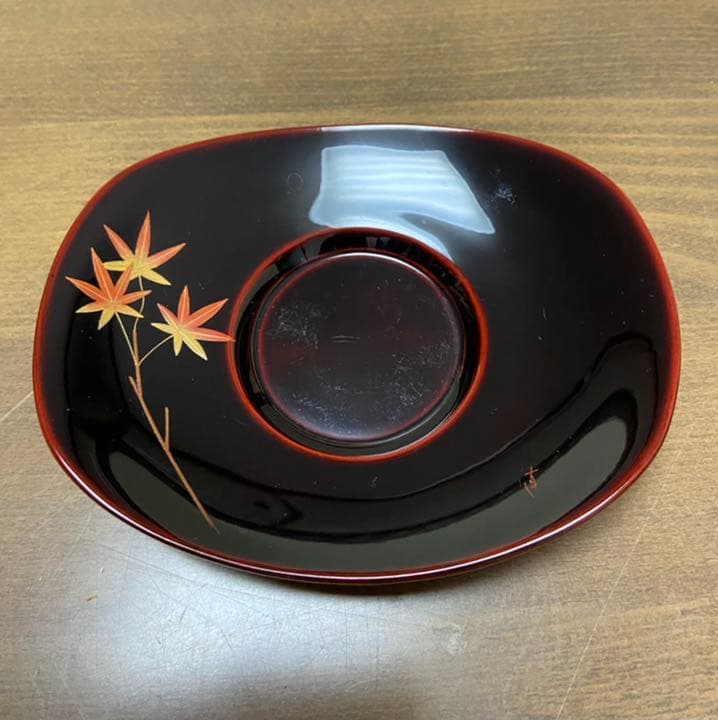 輪島塗　花図替茶托　五客　塗師　静峰作　共箱　M183