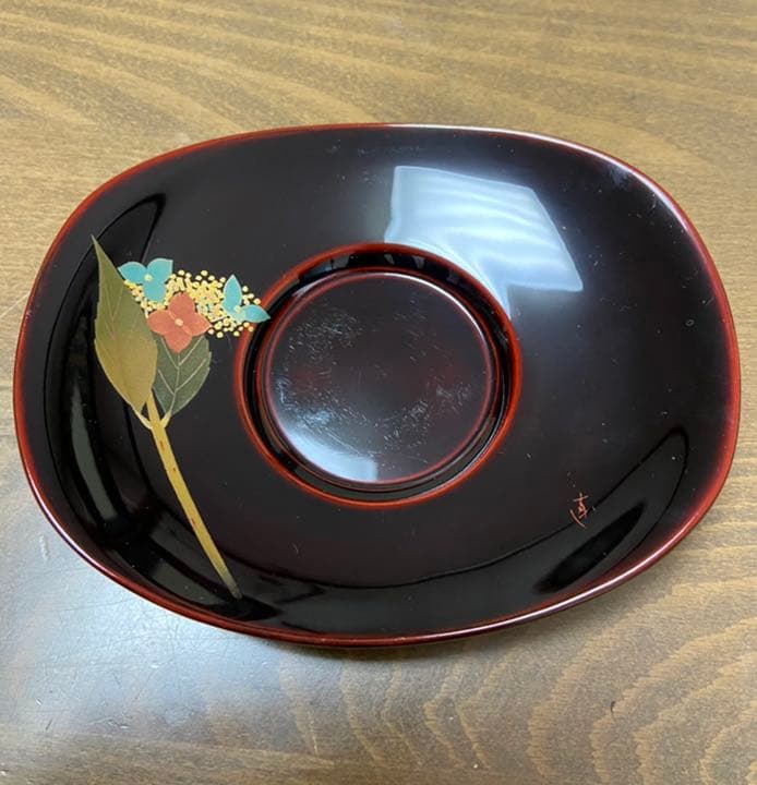 輪島塗　花図替茶托　五客　塗師　静峰作　共箱　M183