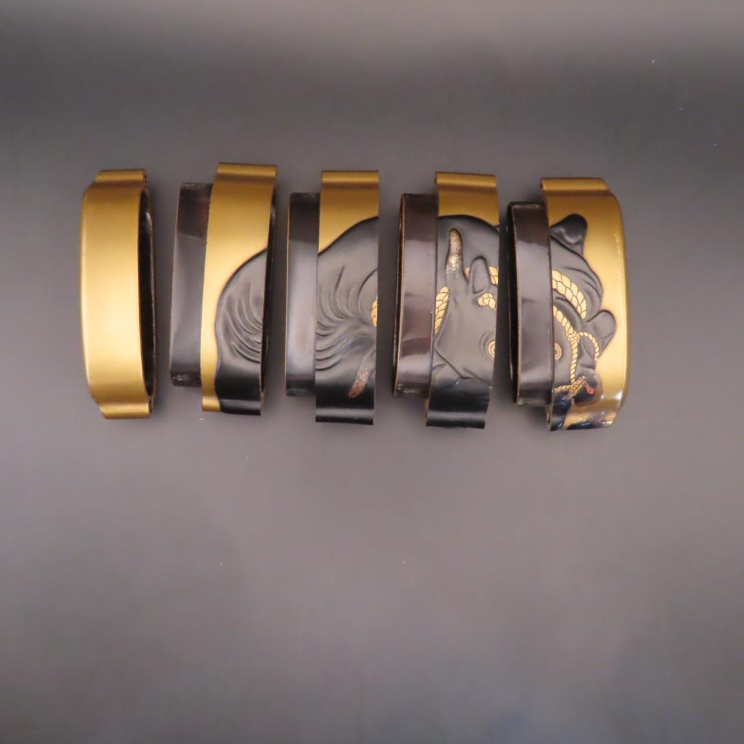 牧童と牛図蒔絵印籠（根付　唐子とひょっとこ面）