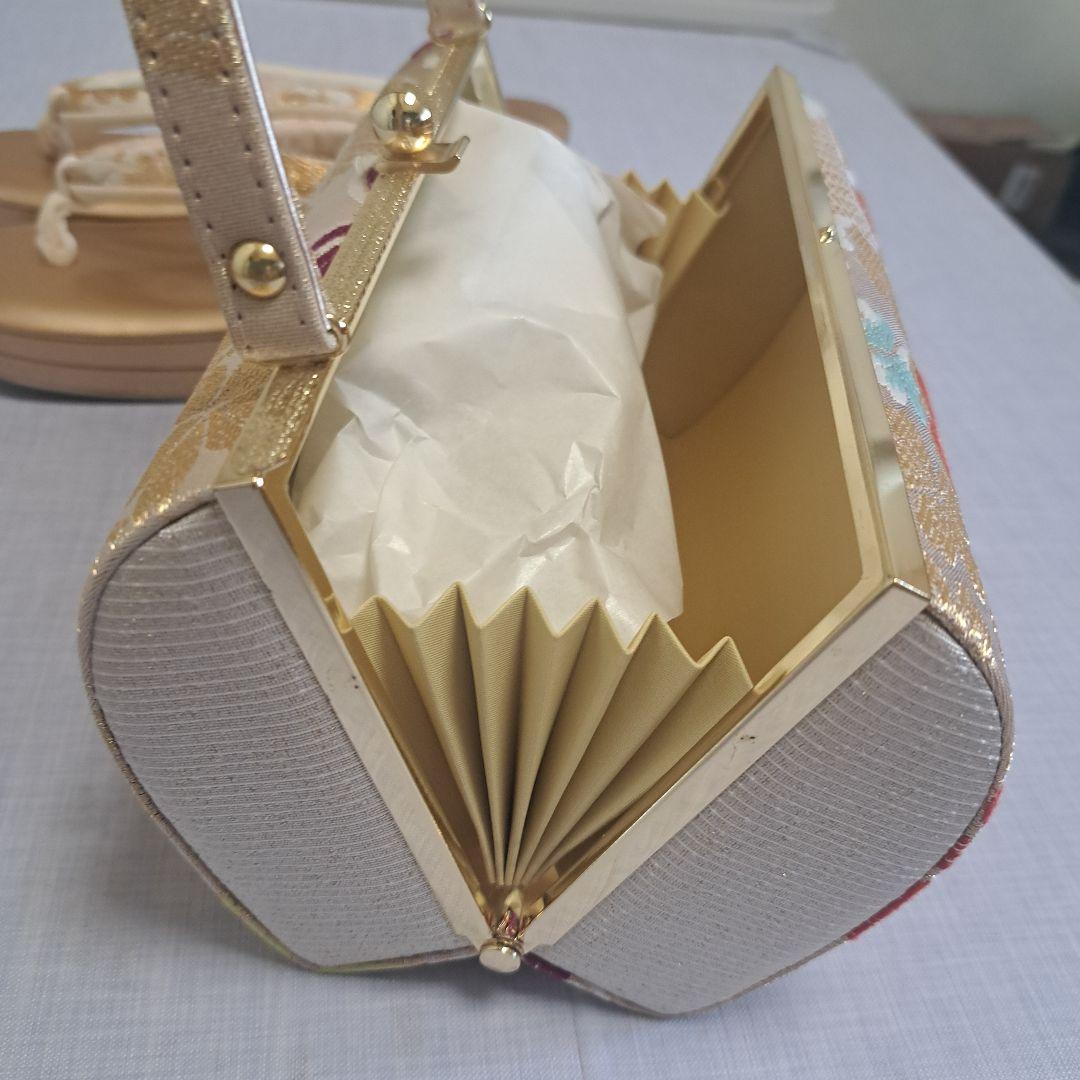 成人式バック草履　金色　箱いり