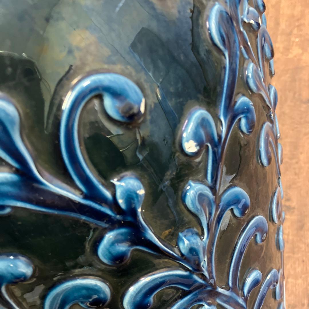 C-壁 壺 花瓶 大型鉢 イタリア製 釉薬 唐草模様 床置き ネイビー 陶器