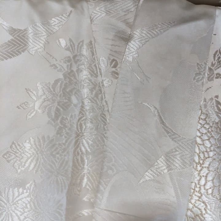 白無垢 緞子地 源氏車 鶴 扇子花々と草木K