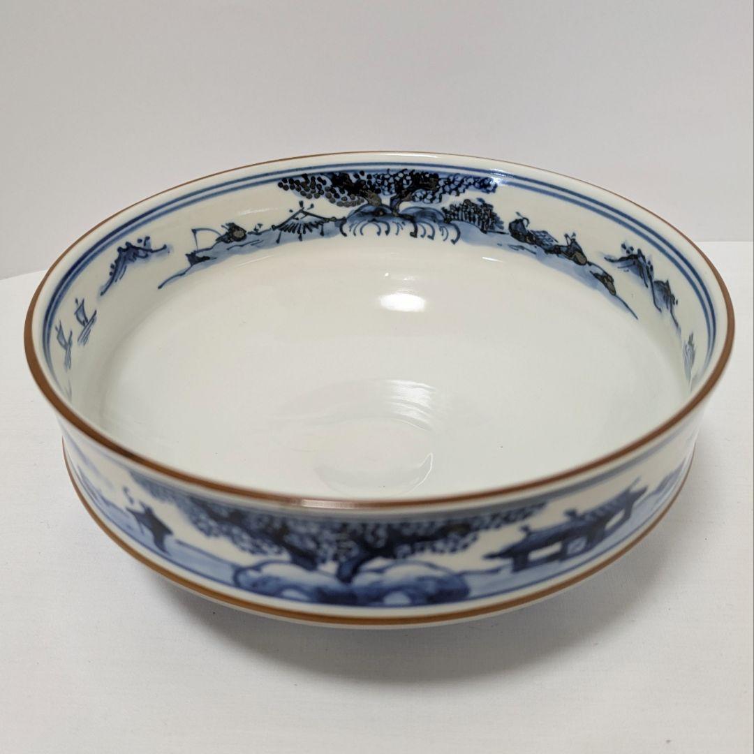 平茶碗　魚藻山水文　染付　共箱 勧修寺窯　手塚景雲（平安）作 古物　中古