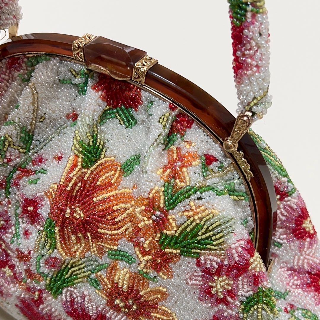 【未使用品】和装小物　和装用バッグ 総ビーズ刺繍 花柄