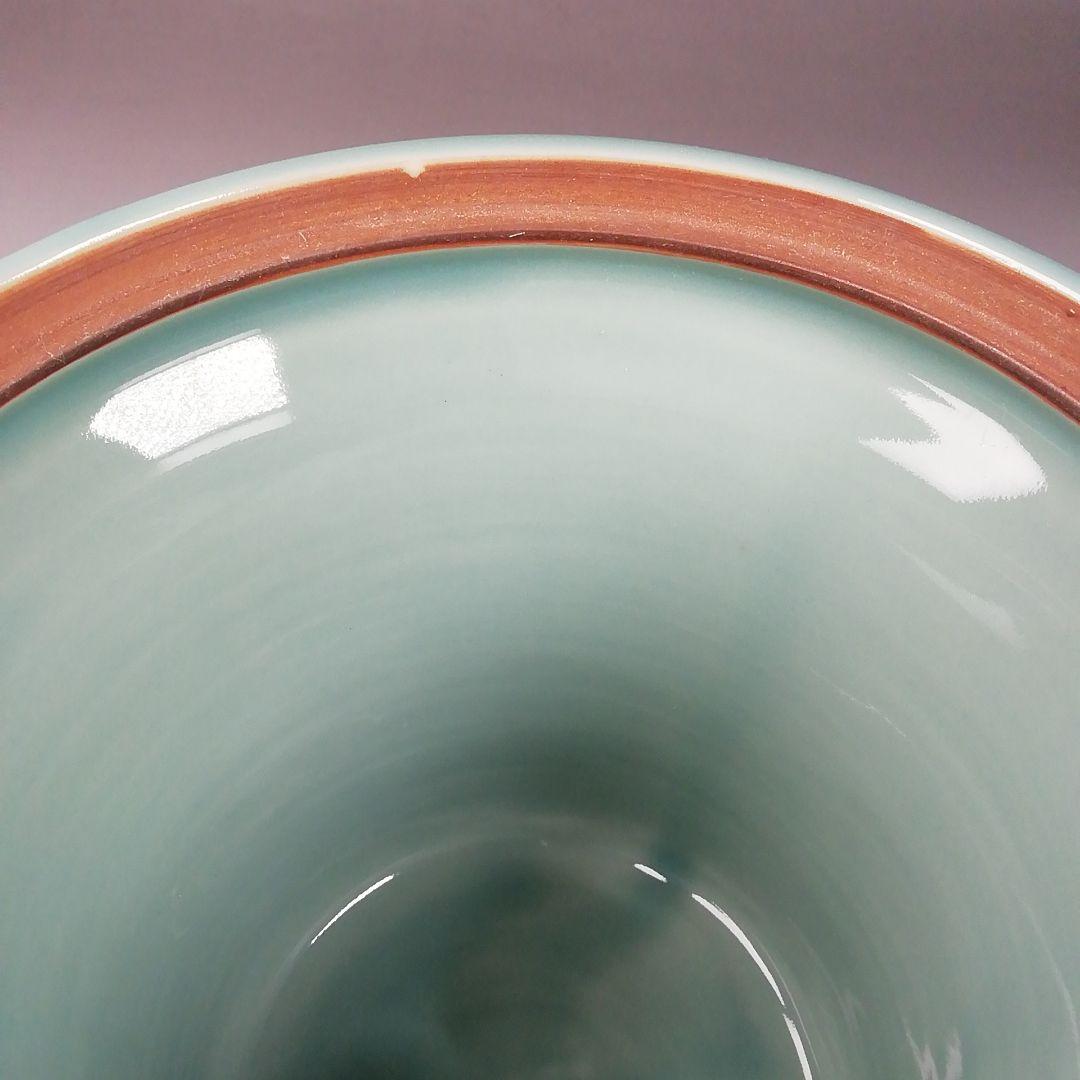 Ｗ１１８　水指　『青磁　末広』『藤山 造』　共箱　茶道具