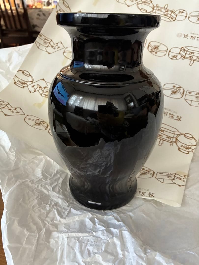 琉球漆器　花器　天然木　天然漆　鶴文様　琉球塗　25センチ　大きいサイズ