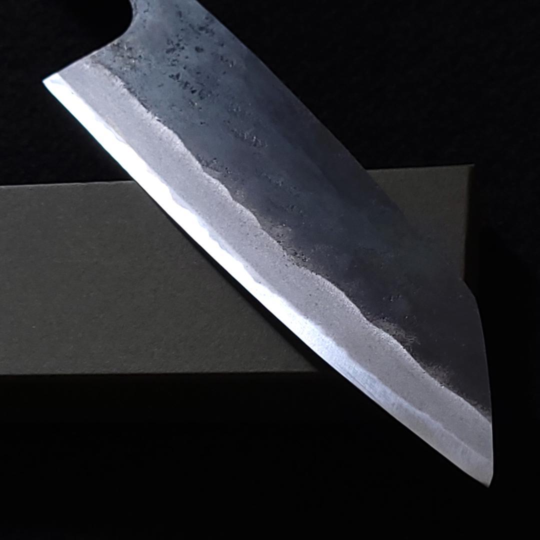 白紙1号 黒打 文化包丁 180㎜ G9368 栗柄 月光作 手作り