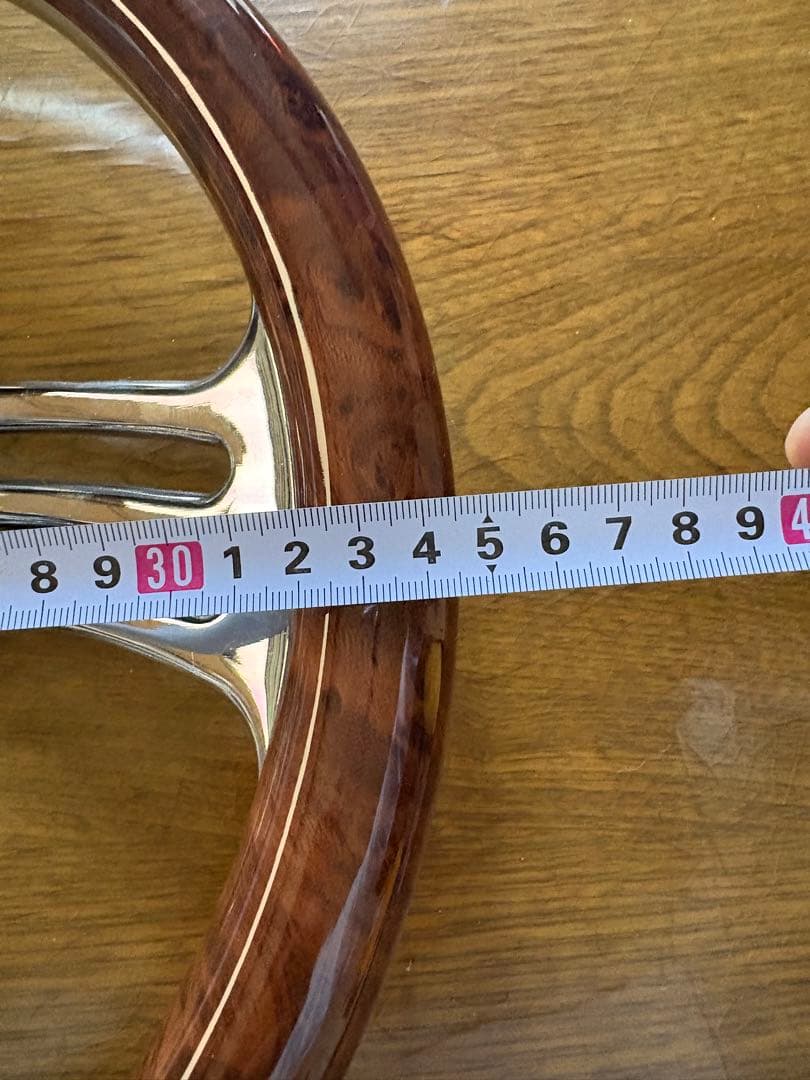 社外ステアリング　ビレットステアリング　ウッド　メッキ　35cm