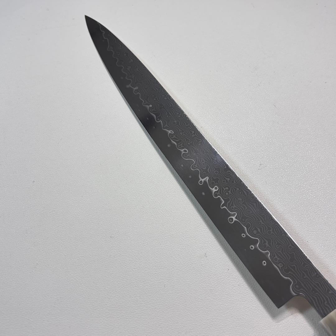 尺　300mm 墨流しダマスカス 柳刃包丁 黒檀本 牛八角柄　刺身包丁 和包丁︑