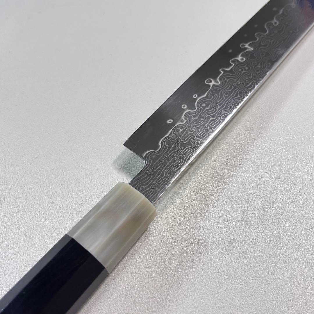 尺　300mm 墨流しダマスカス 柳刃包丁 黒檀本 牛八角柄　刺身包丁 和包丁︑