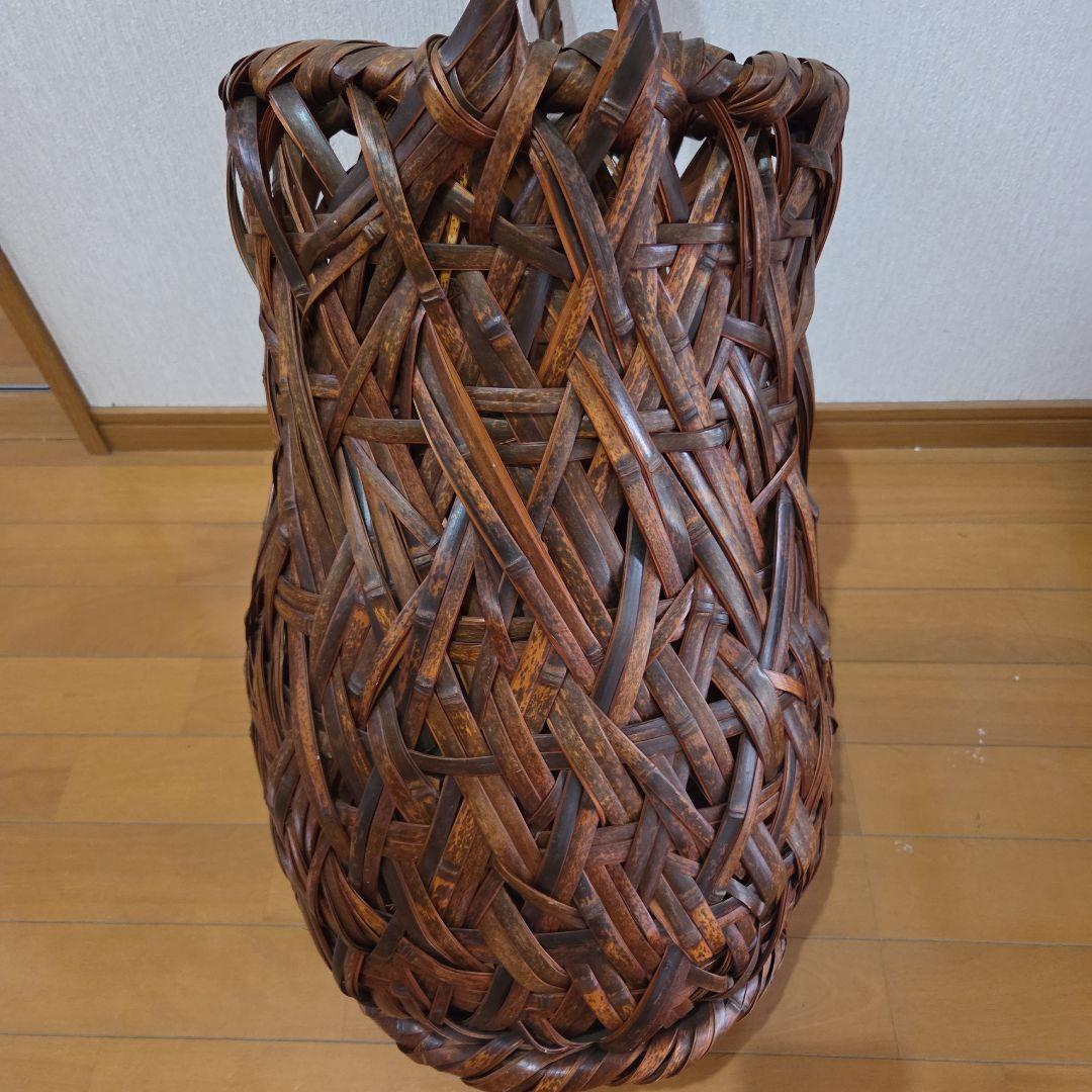 ■ 高さ80cm 大 竹製かご 花器 竹筒付き 民芸 竹花籠 竹手付花籠
