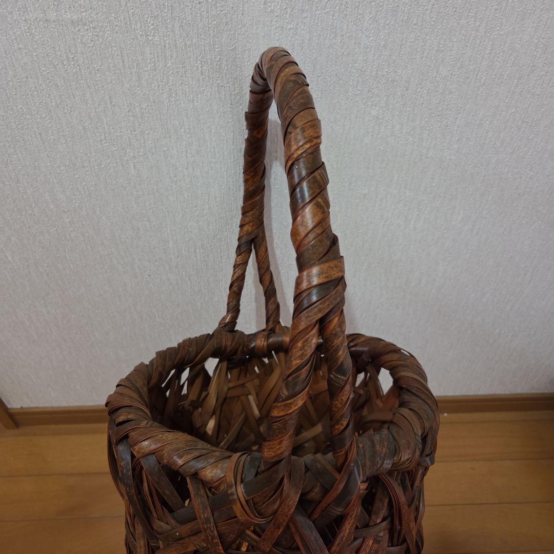 ■ 高さ80cm 大 竹製かご 花器 竹筒付き 民芸 竹花籠 竹手付花籠