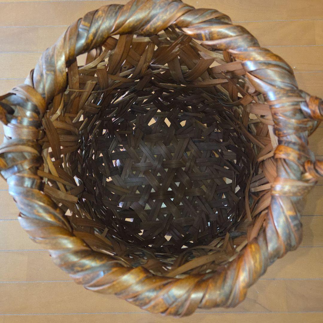 ■ 高さ80cm 大 竹製かご 花器 竹筒付き 民芸 竹花籠 竹手付花籠