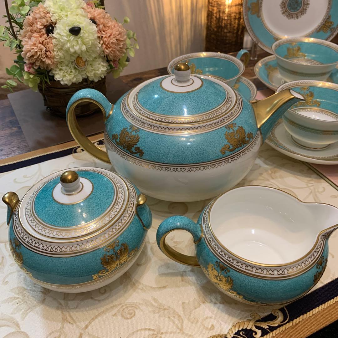 未使用　ウェッジウッド コロンビア　パウダー　ターコイズ　ティーカップ　ポット