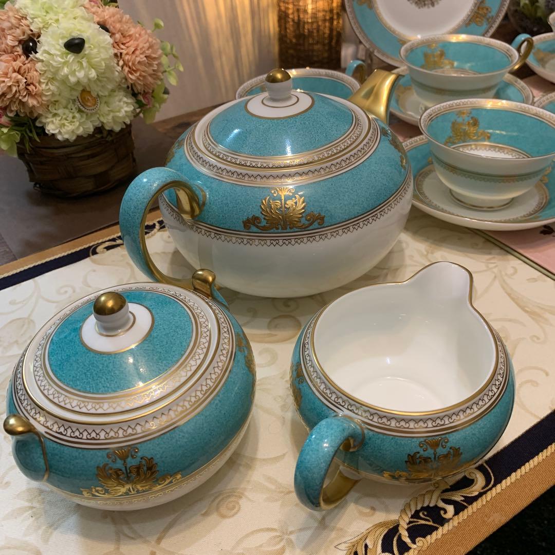 未使用　ウェッジウッド コロンビア　パウダー　ターコイズ　ティーカップ　ポット