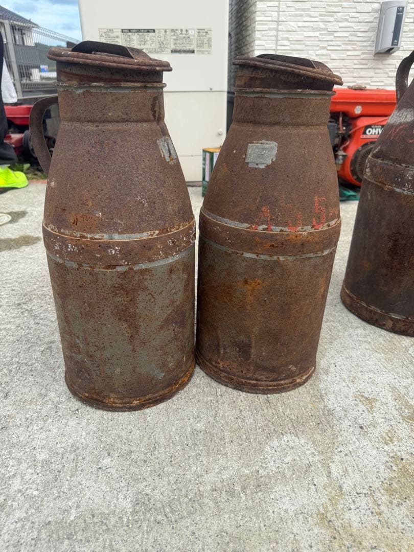 アンティークミルク缶 錆色 取っ手付き 3個セット