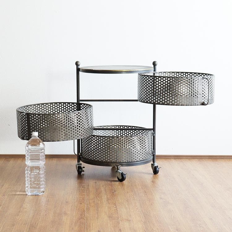 ワゴン キャスター付き 丸 円形 3段 収納 インダストリアル