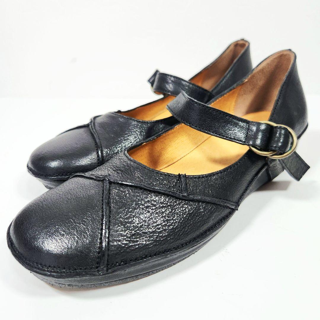 【新品未使用】サヤ メリージェーン レザー ストラップシューズ 黒 24.5
