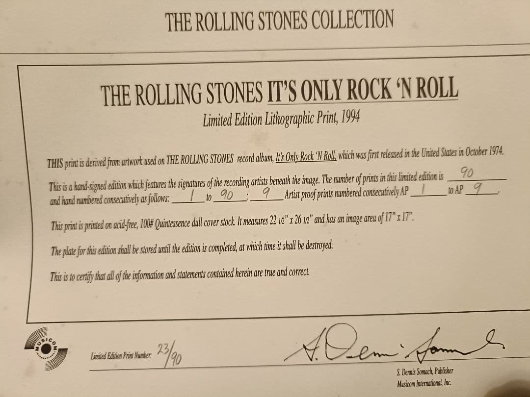 ローリングストーンズ　リトグラフ 直筆サイン付き 23/90